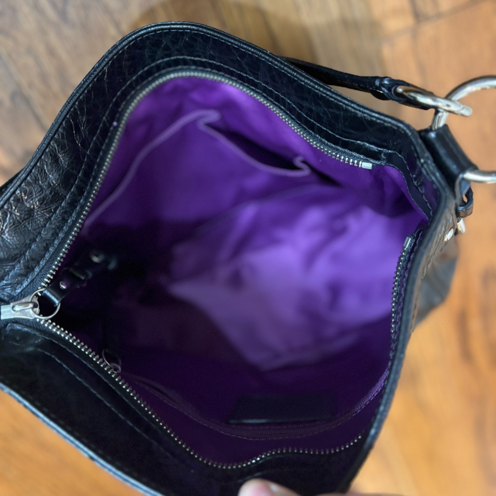 Vintage Y2K Coach Black Leather Shoulder Bag | Silver Hardware | Purple Lining - Picture 8 of 11
